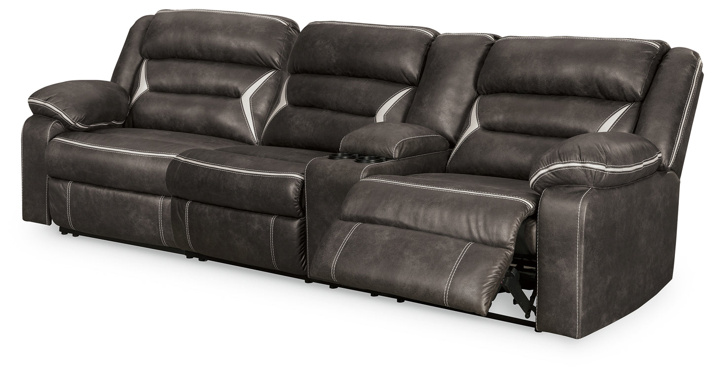 Haines Furniture Outlet - Ashley Furniture - Kincord Sectional - 4-Piece Power Reclining Sectional / Midnight - 13104S4