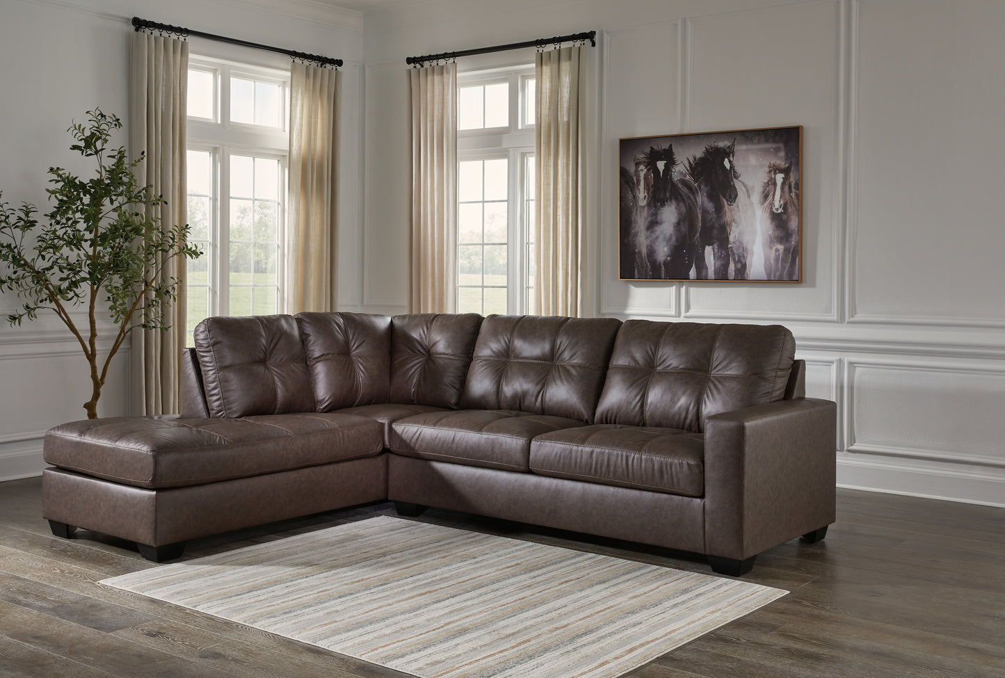 Haines Furniture Outlet - Ashley Furniture - Barlin Mills Sectional - RAF 2-Piece Sectional with Chaise / Umber - 17003S1