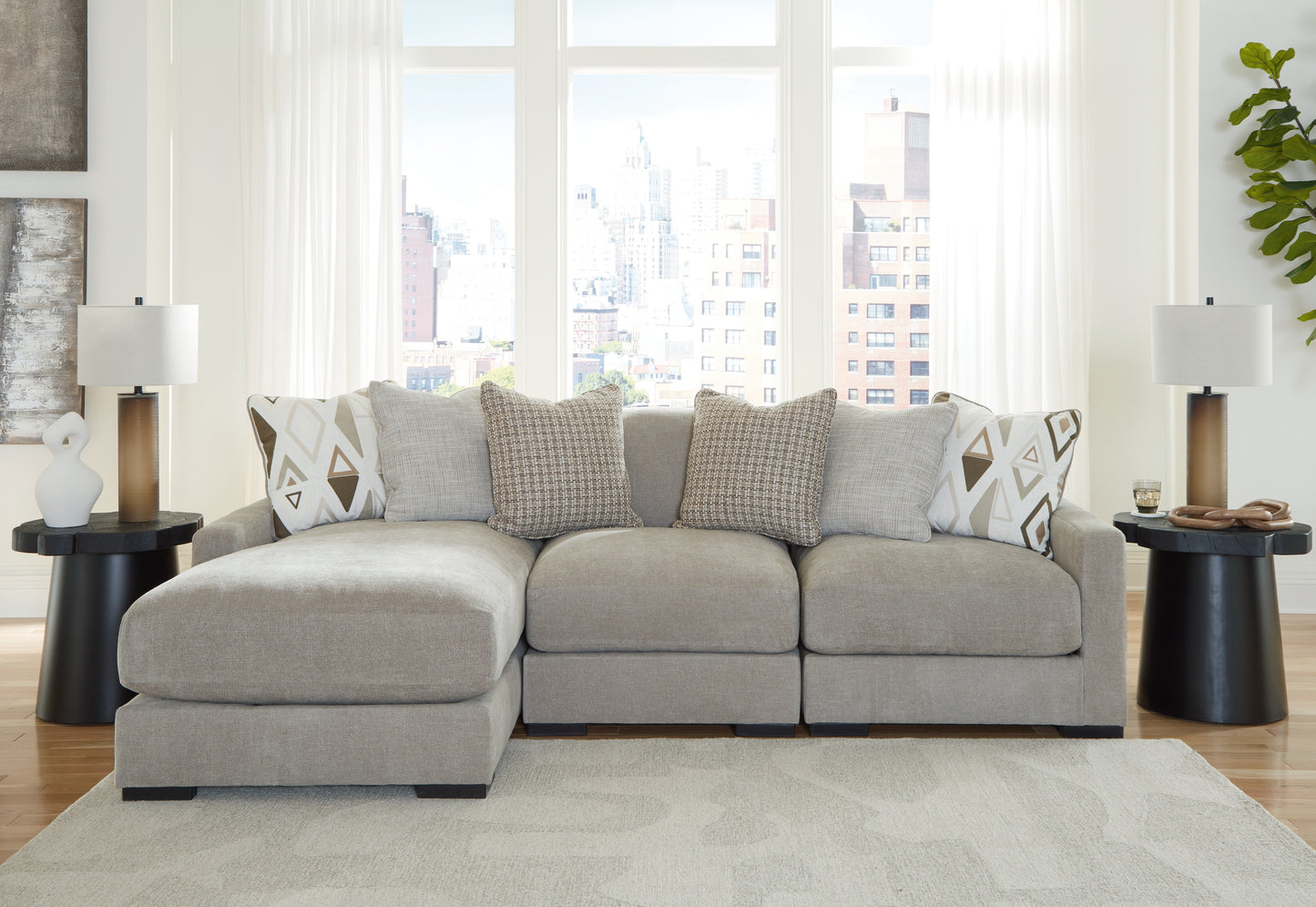 Haines Furniture Outlet - Ashley Furniture - Aslan Court Sectional - RAF 3-Piece Sofa Sectional with Chaise / Pebble - 20305S3