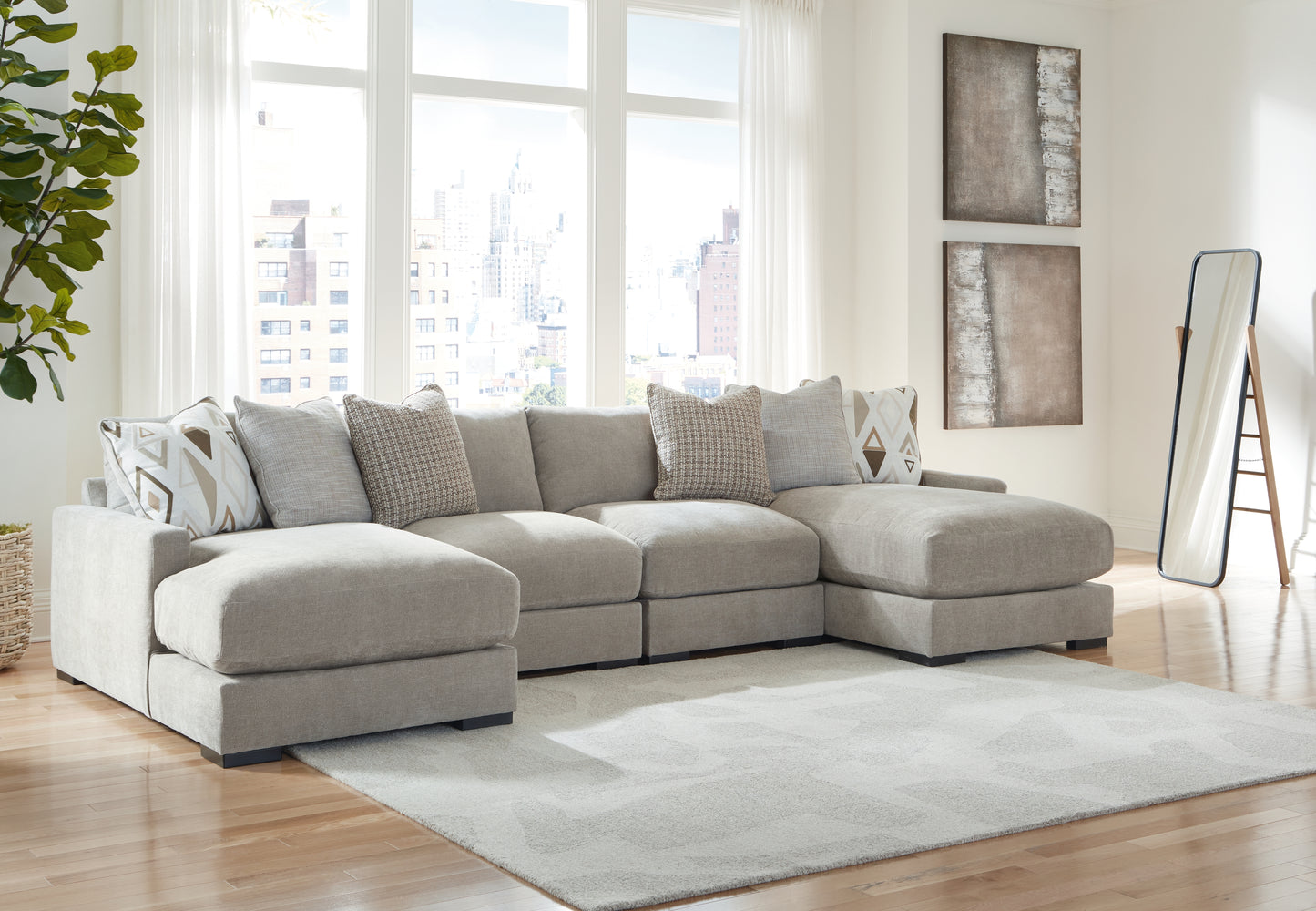 Haines Furniture Outlet - Ashley Furniture - Aslan Court Sectional - RAF 4-Piece Sofa Pit Sectional / Pebble - 20305S5
