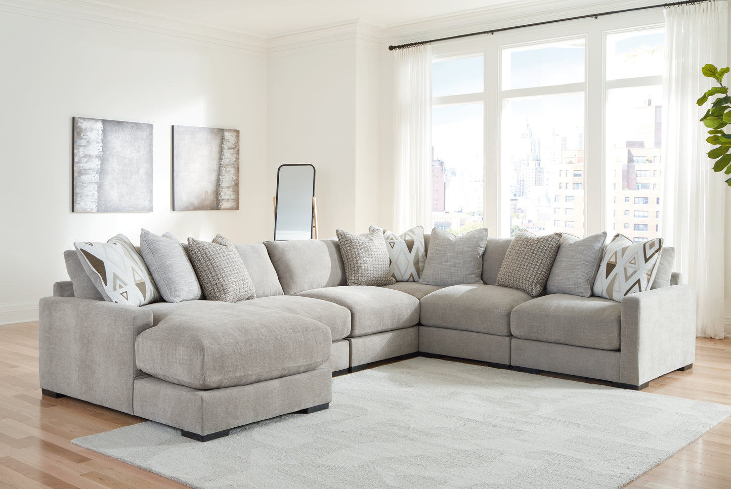 Haines Furniture Outlet - Ashley Furniture - Aslan Court Sectional - RAF 6-Piece Sectional with Chaise / Flax - 20305S8