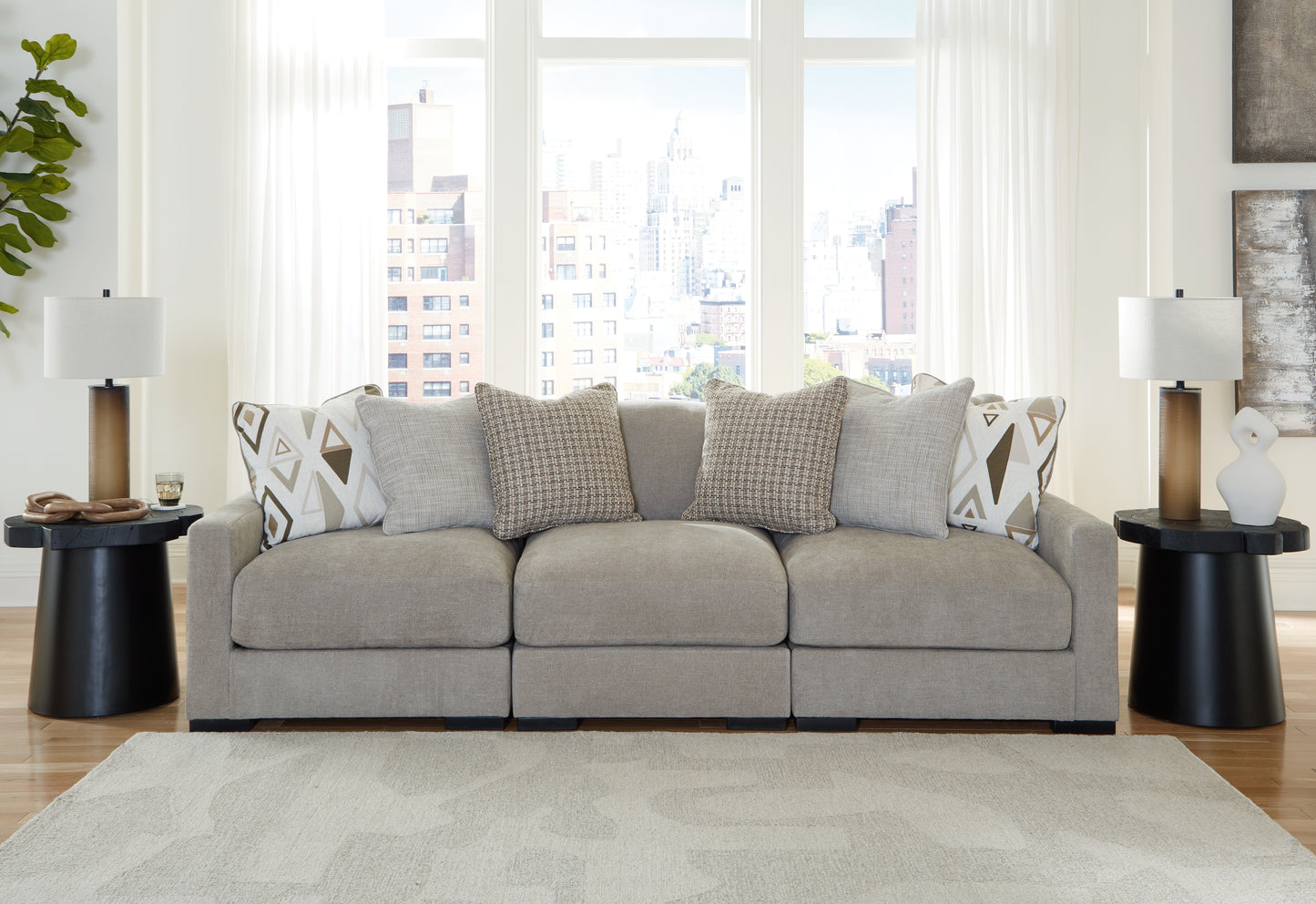 Haines Furniture Outlet - Ashley Furniture - Aslan Court Sectional - RAF 3-Piece Sofa Sectional / Pebble - 20305S2