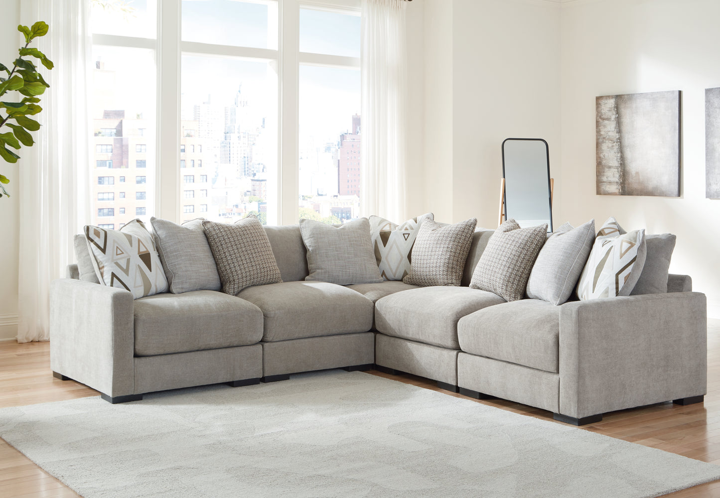 Haines Furniture Outlet - Ashley Furniture - Aslan Court Sectional - RAF 5-Piece Sectional / Pebble - 20305S6