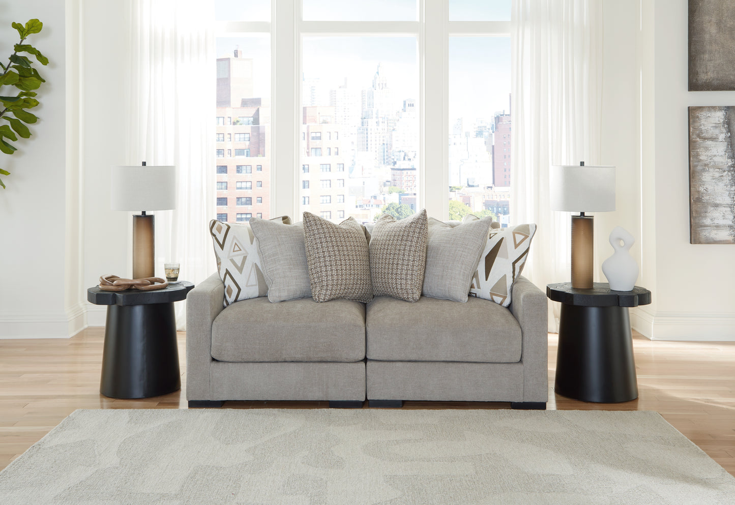 Haines Furniture Outlet - Ashley Furniture - Aslan Court Sectional - RAF 2-Piece Loveseat Sectional / Pebble - 20305S1