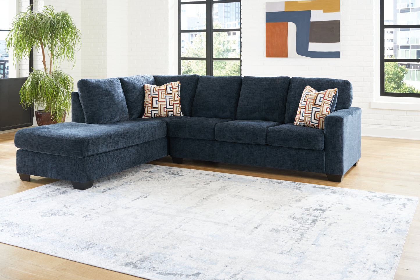 Haines Furniture Outlet - Ashley Furniture - Aviemore Sectional - RAF 2-Piece Sectional with Chaise / Ink - 24303S1