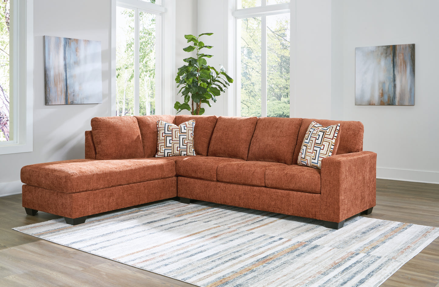 Haines Furniture Outlet - Ashley Furniture - Aviemore Sectional - RAF 2-Piece Sectional with Chaise / Spice - 24304S1