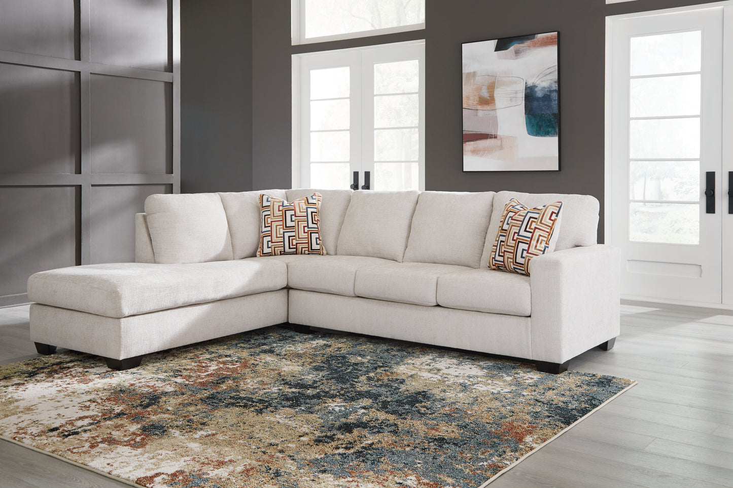 Haines Furniture Outlet - Ashley Furniture - Aviemore Sectional - RAF 2-Piece Sectional with Chaise / Stone - 24305S1