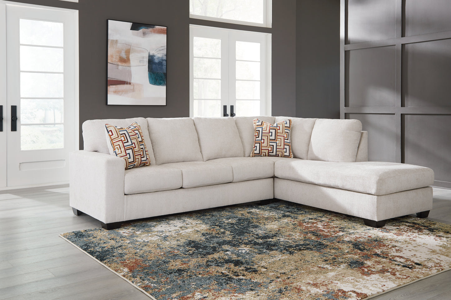 Haines Furniture Outlet - Ashley Furniture - Aviemore Sectional - LAF 2-Piece Sectional with Chaise / Stone - 24305S2