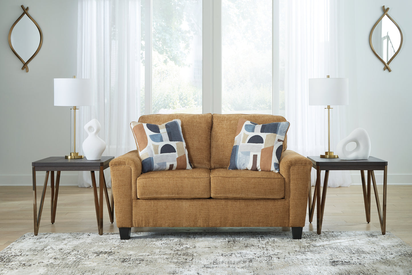 Haines Furniture Outlet - Ashley Furniture - Erinslane Living Room - Loveseat / Honey - 2520735