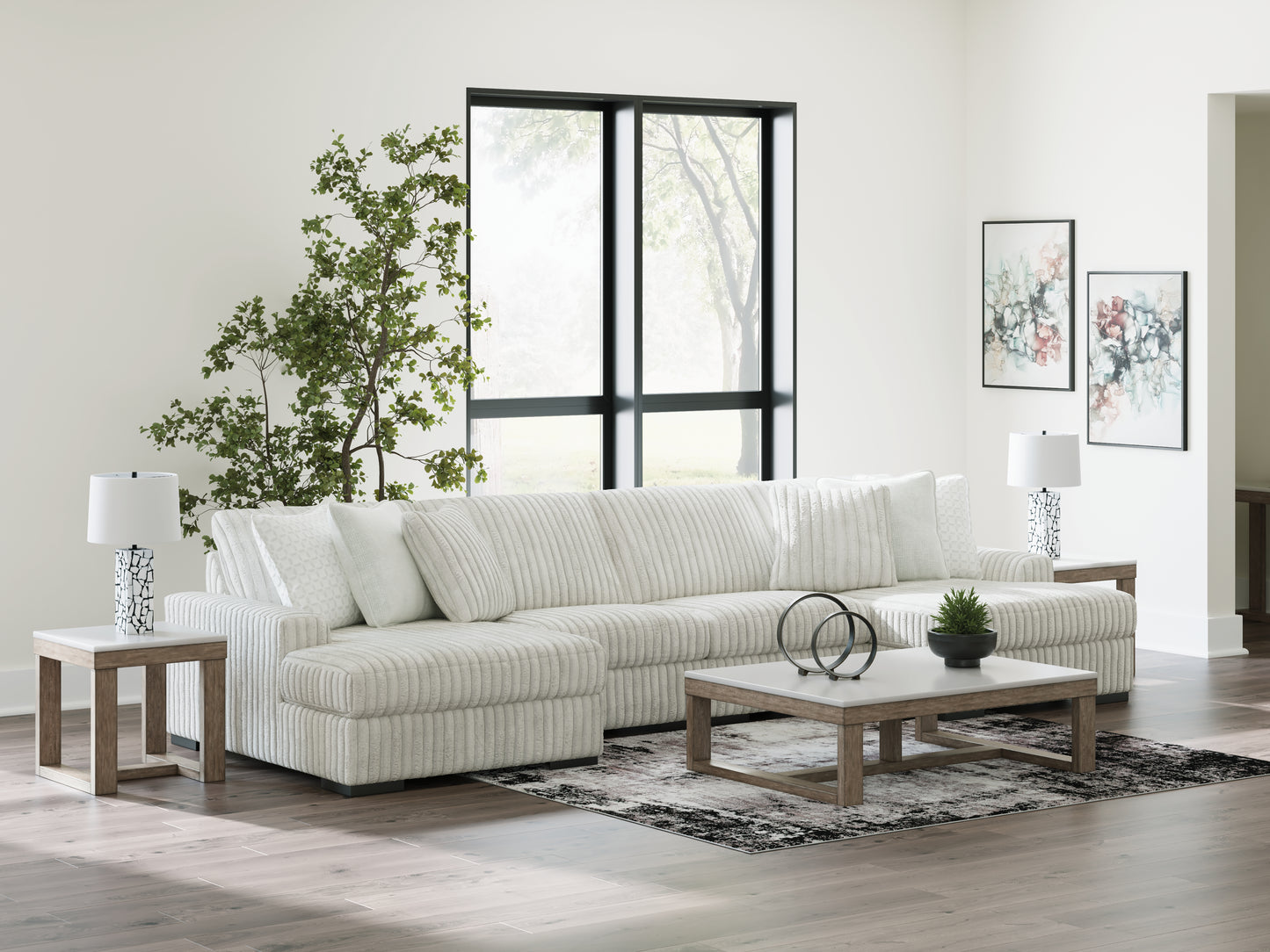 Haines Furniture Outlet - Ashley Furniture - Stupendous Sectional - RAF 4-Piece Sectional with Double Chaise / Alloy - 25903S5