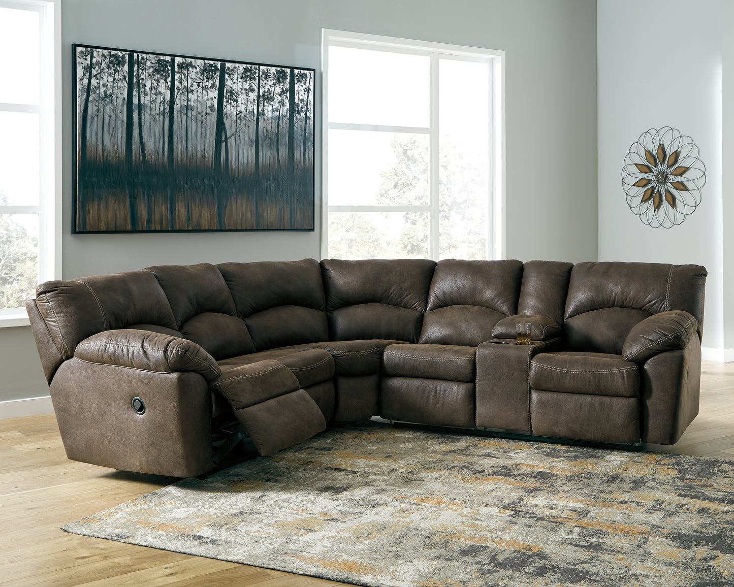 Haines Furniture Outlet - Ashley Furniture - Tambo Sectional - 2-Piece Reclining Sectional / Canyon - 27802S1
