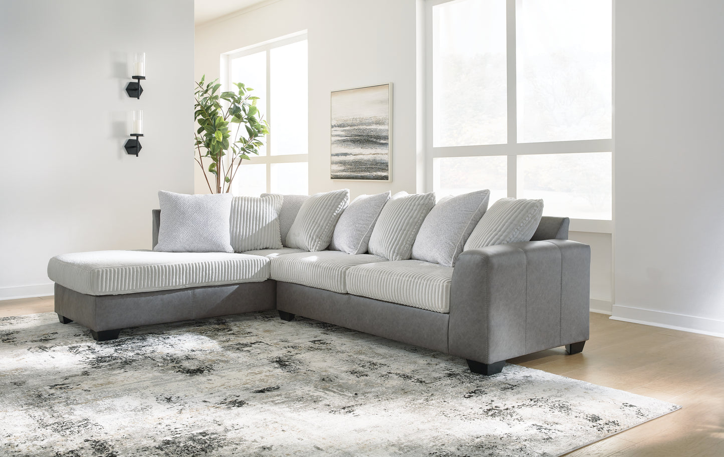 Haines Furniture Outlet - Ashley Furniture - Clairette Court Sectional - RAF 2-Piece Sectional with Chaise / Alloy - 31503S1