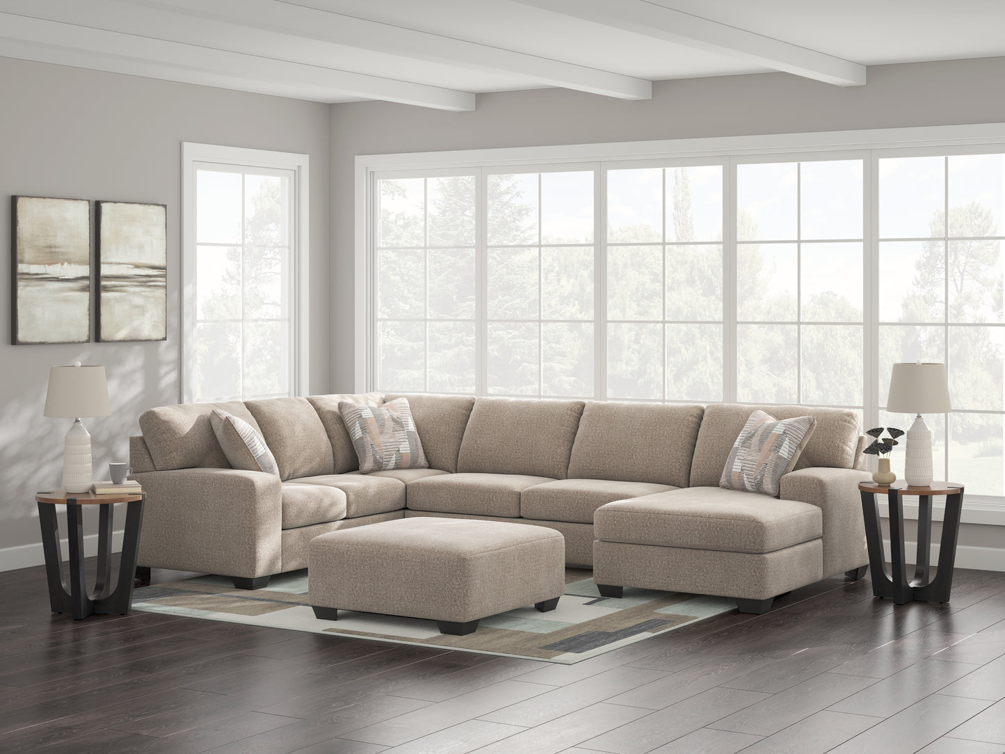 Haines Furniture Outlet - Ashley Furniture - Newellen Sectional - LAF 3-Piece Sectional with Chaise / Hemp - 48404S2