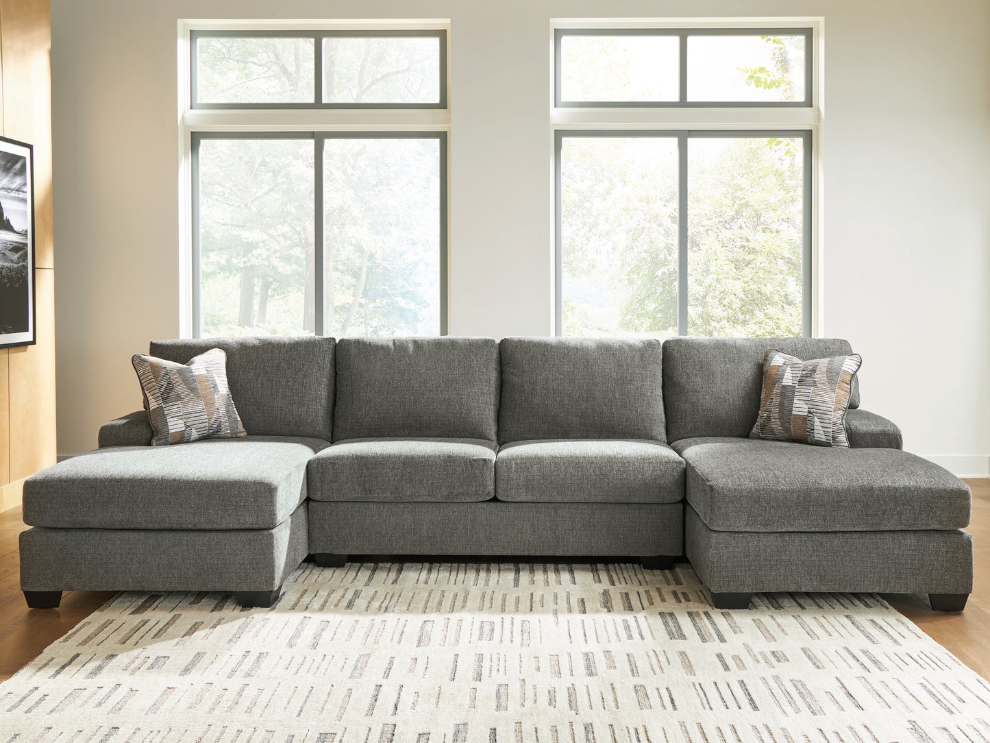 Haines Furniture Outlet - Ashley Furniture - Revenna Sectional - RAF 3-Piece Sectional with Double Chaise / Greystone - PC48405S3