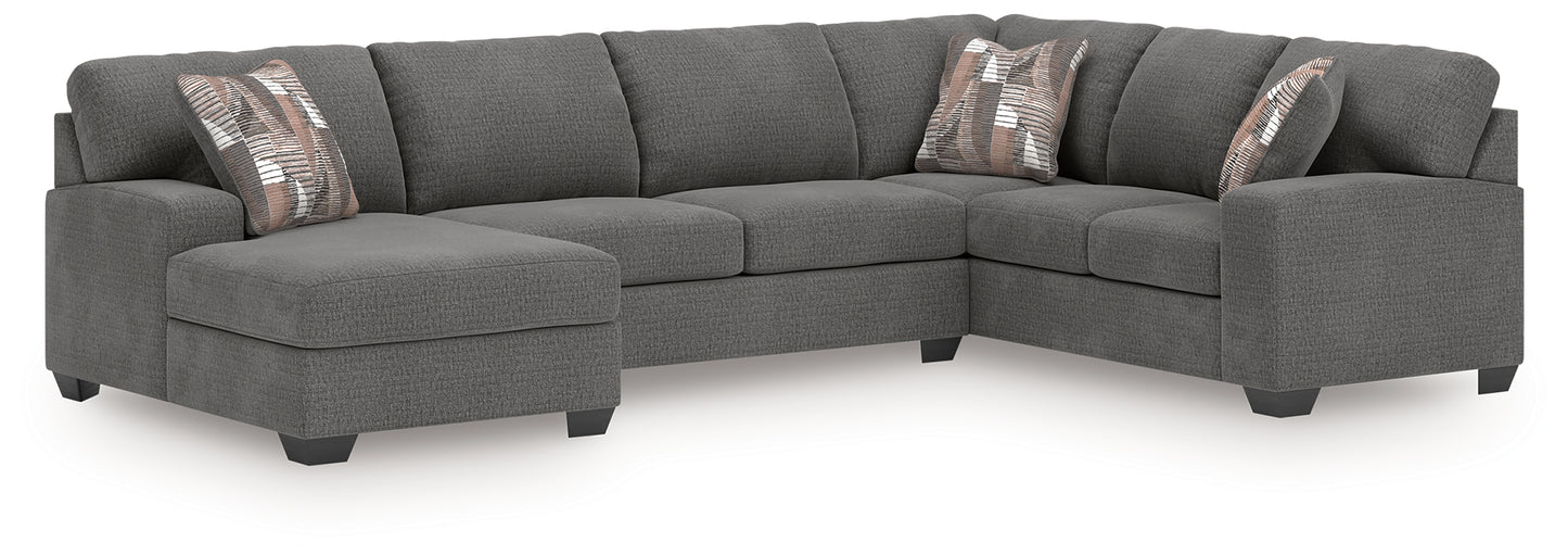 Haines Furniture Outlet - Ashley Furniture - Newellen Sectional - RAF 3-Piece Sleeper Sectional with Double Chaise / Greystone - 48405S7