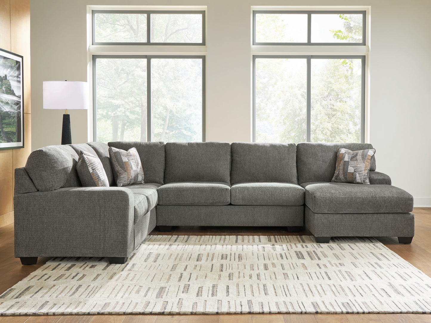 Haines Furniture Outlet - Ashley Furniture - Revenna Sectional - LAF 3-Piece Sleeper Sectional with Chaise / Greystone - PC48405S6