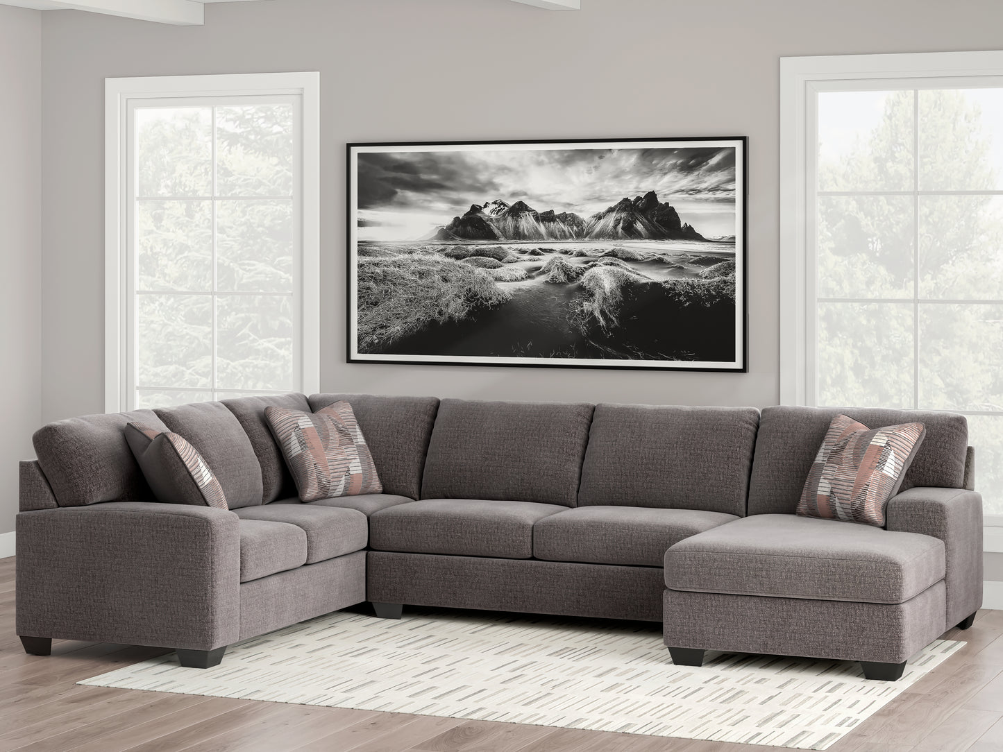 Haines Furniture Outlet - Ashley Furniture - Newellen Sectional - LAF 3-Piece Sectional with Chaise / Greystone - 48405S2