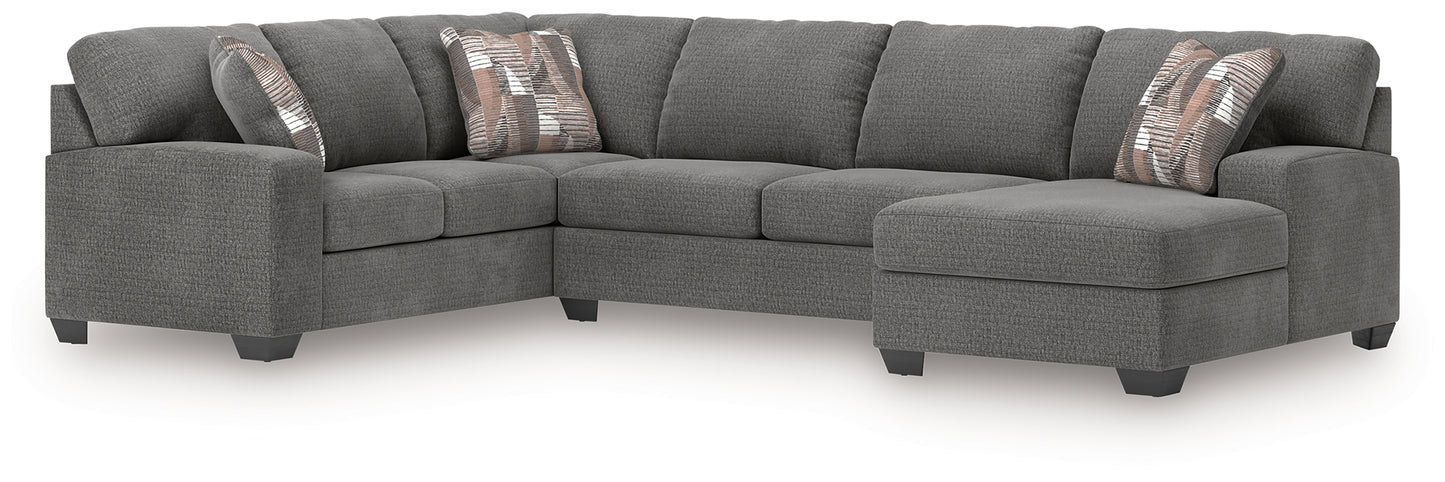 Haines Furniture Outlet - Ashley Furniture - Newellen Sectional - LAF 3-Piece Sleeper Sectional with Chaise / Greystone - 48405S6