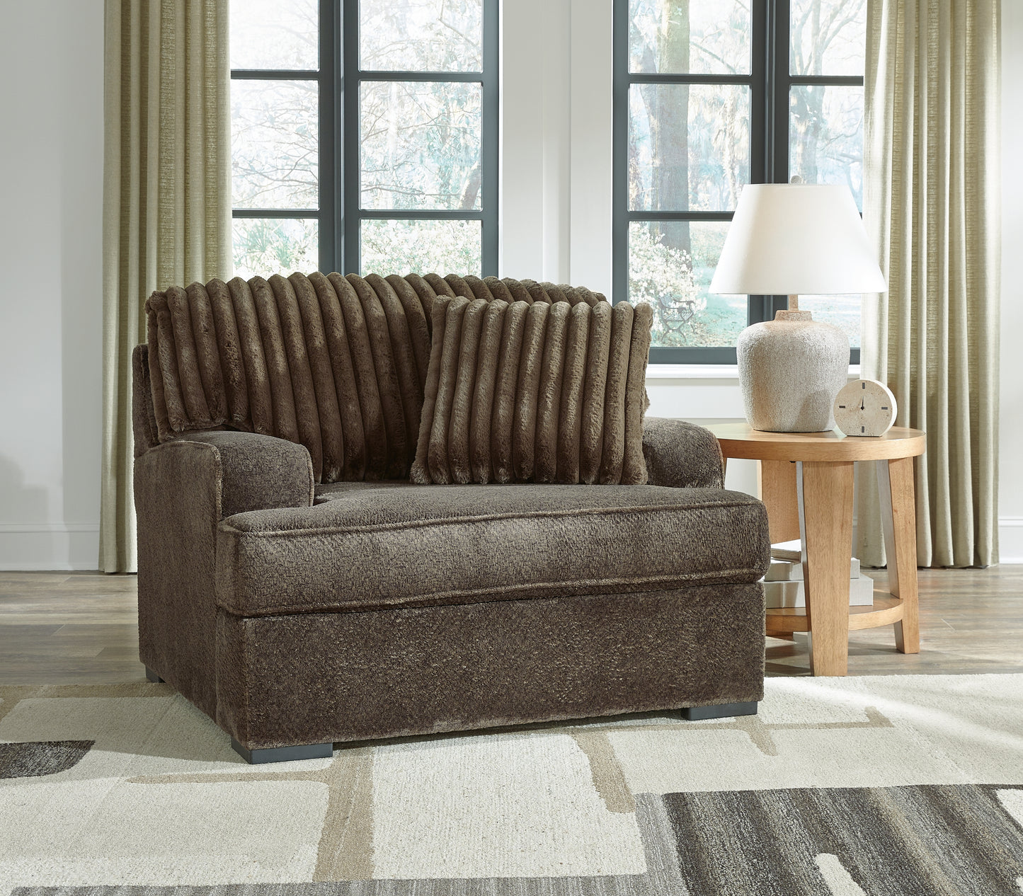 Haines Furniture Outlet - Ashley Furniture - Aylesworth Living Room - Chair and a Half / Chocolate - 5370223