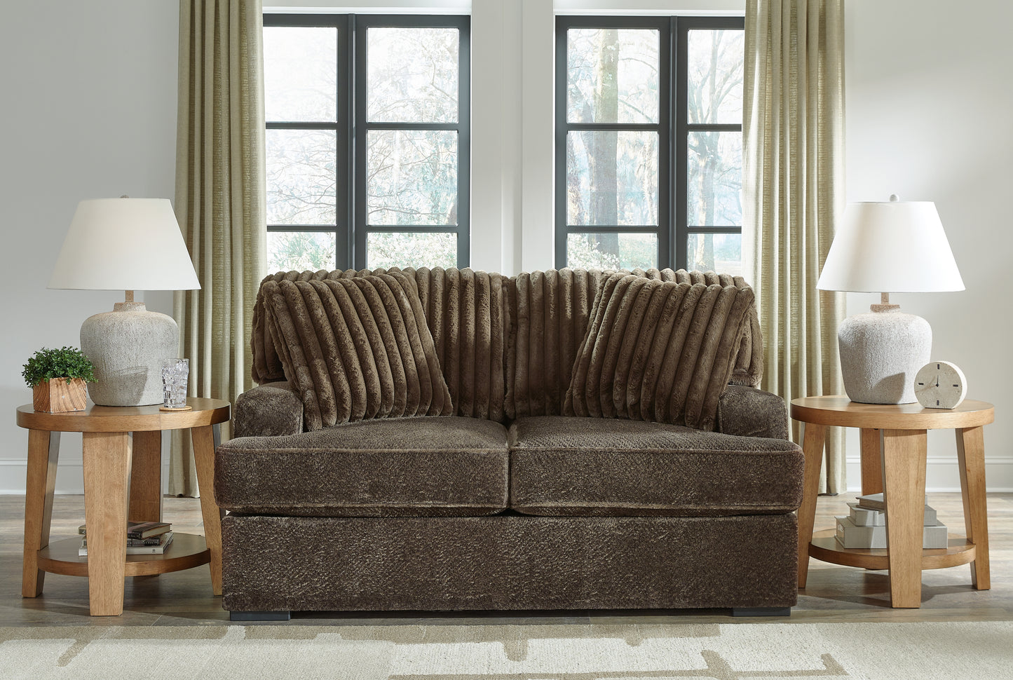 Haines Furniture Outlet - Ashley Furniture - Aylesworth Living Room - Loveseat / Chocolate - 5370235