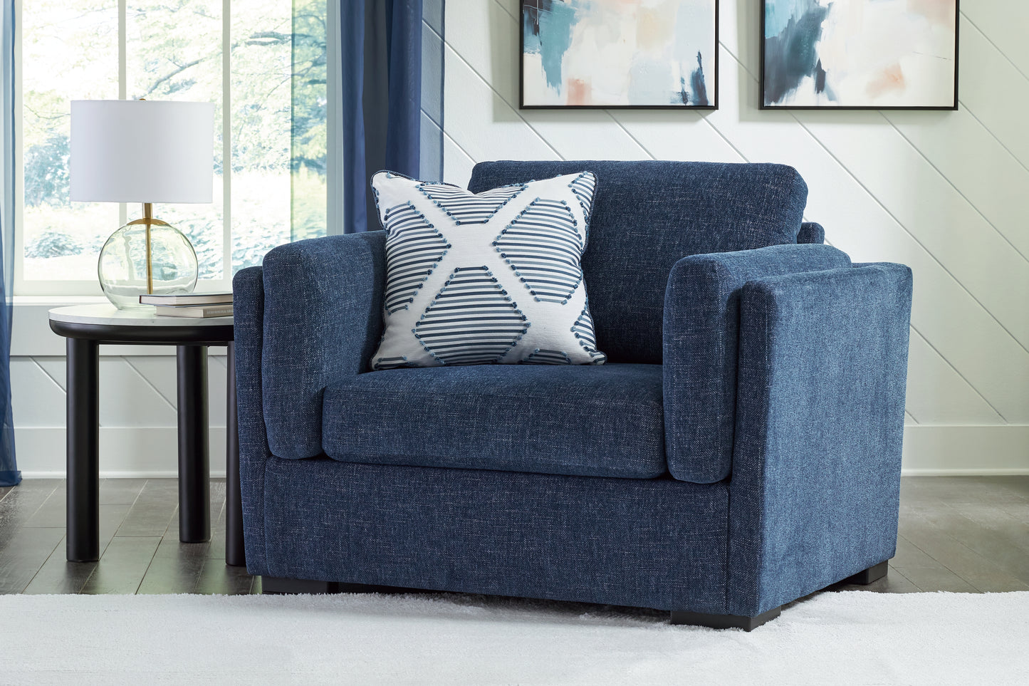 Haines Furniture Outlet - Ashley Furniture - Evansley Living Room - Chair and a Half / Navy - 5450223