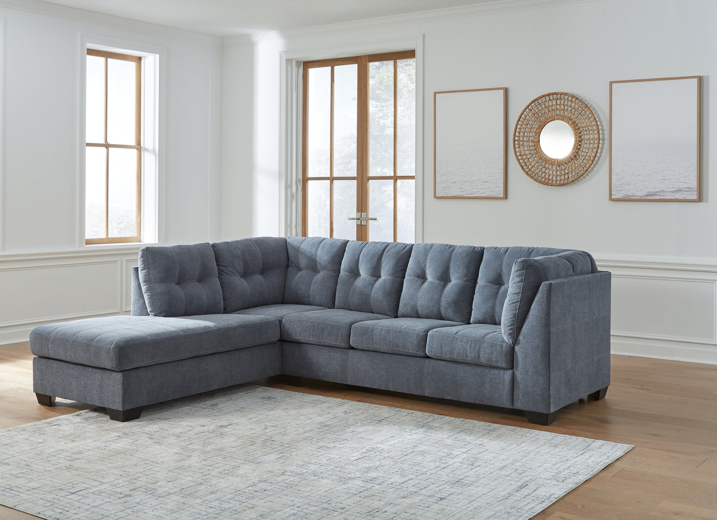 Haines Furniture Outlet - Ashley Furniture - Marleton Sectional - RAF 2-Piece Sectional with Chaise / Denim - 55303S1