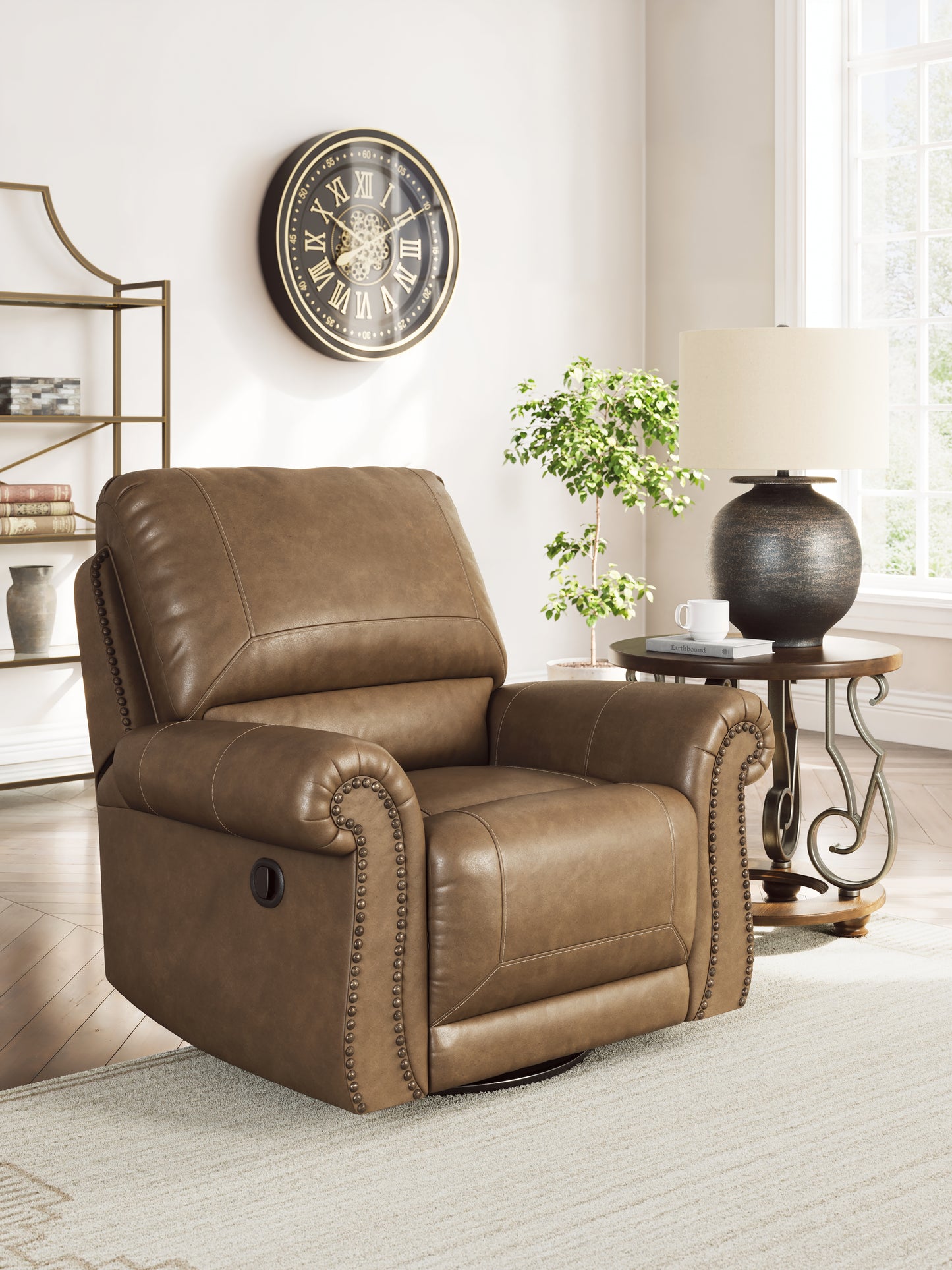 Haines Furniture Outlet - Ashley Furniture - Chasemore Living Room - Swivel Glider Recliner / Earth - PC5590261