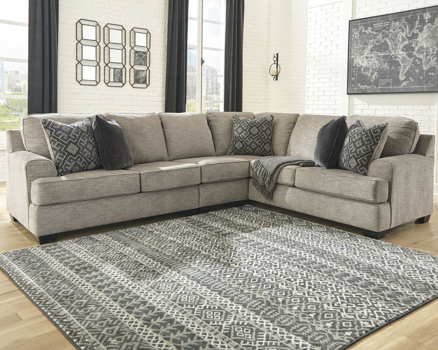Haines Furniture Outlet - Ashley Furniture - Bovarian Sectional - RAF 3-Piece Sectional / Stone - 56103S2