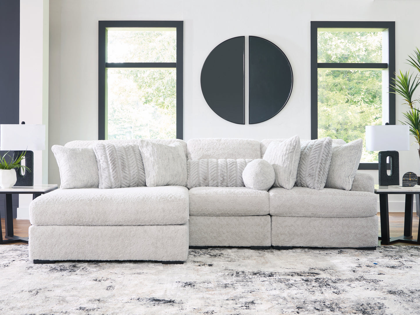 Haines Furniture Outlet - Ashley Furniture - Cuddle Plush Sectional - 3-Piece Sectional with Chaise / Arctic - PC59106S7
