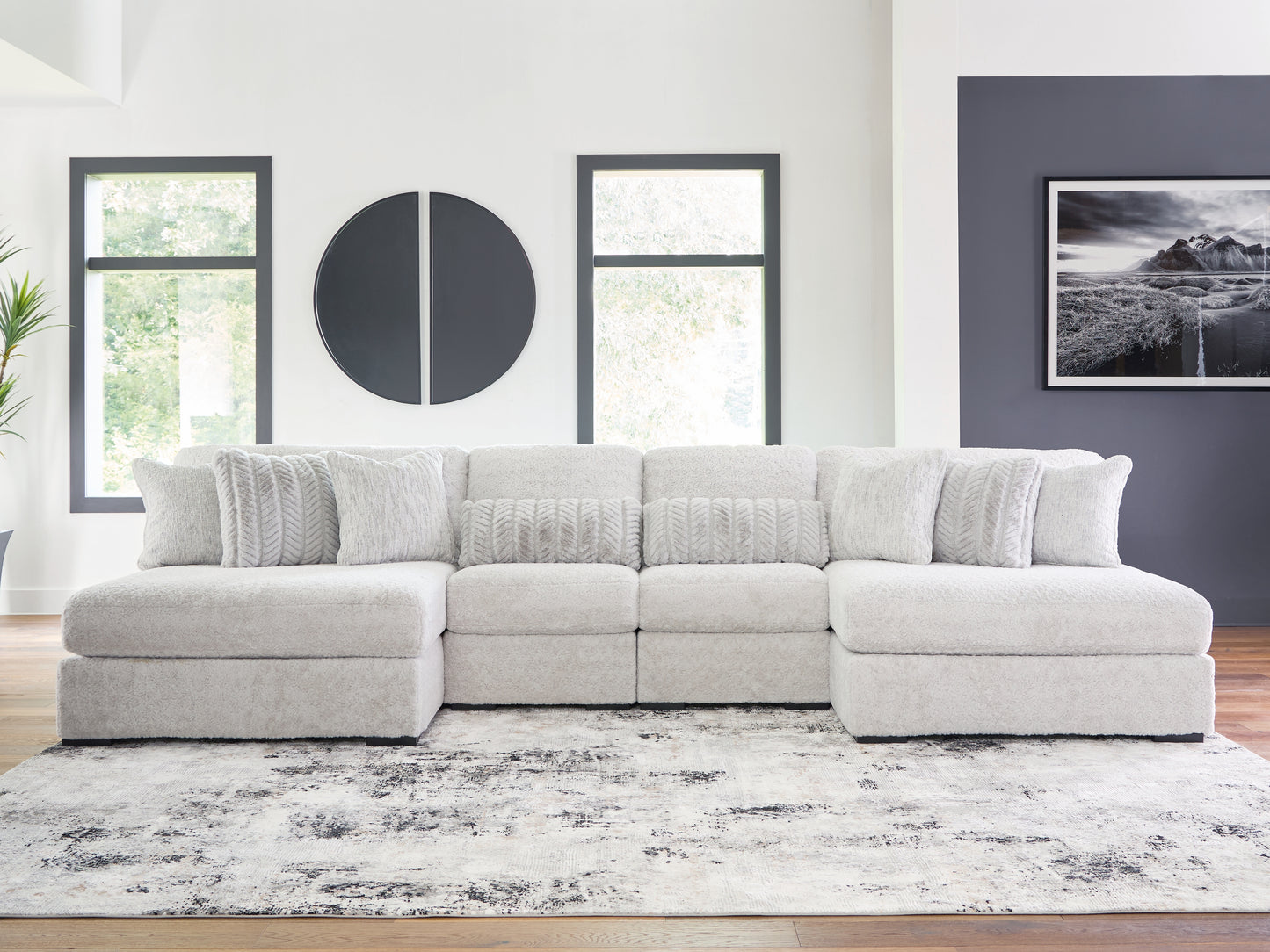 Haines Furniture Outlet - Ashley Furniture - Cuddle Plush Sectional - 4-Piece Sectional with Chaise / Arctic - PC59106S4
