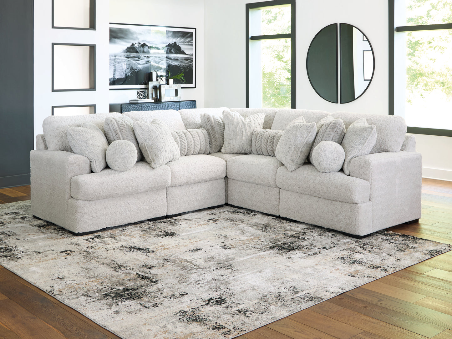 Haines Furniture Outlet - Ashley Furniture - Cuddle Plush Sectional - RAF 5-Piece Sectional / Arctic - PC59106S2