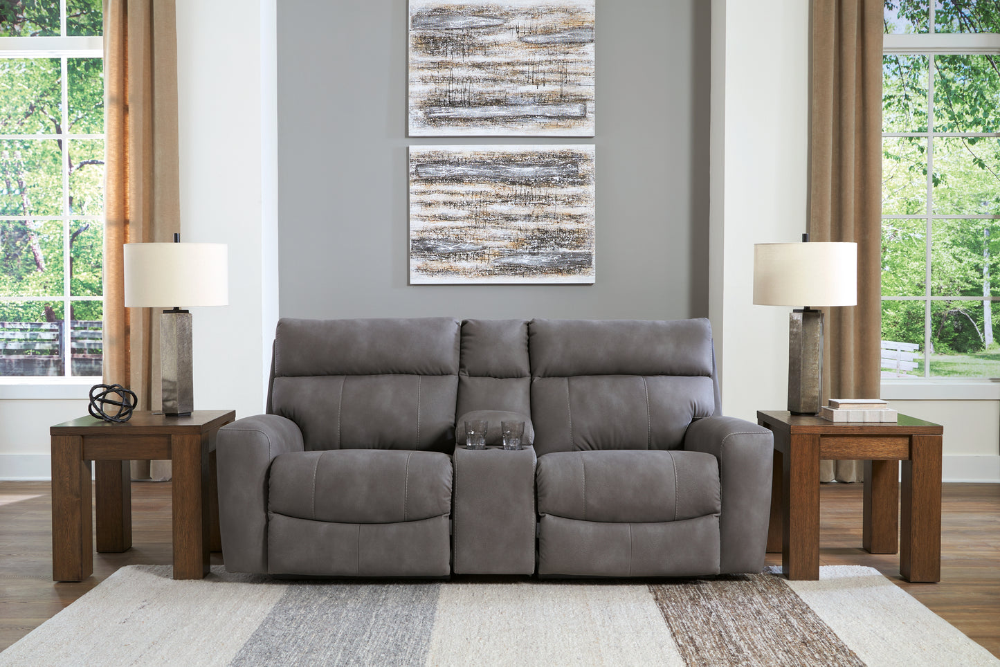 Haines Furniture Outlet - Ashley Furniture - Next-Gen DuraPella Sectional - 3-Piece Power Reclining Sectional Loveseat with Console / Slate - 61003S3