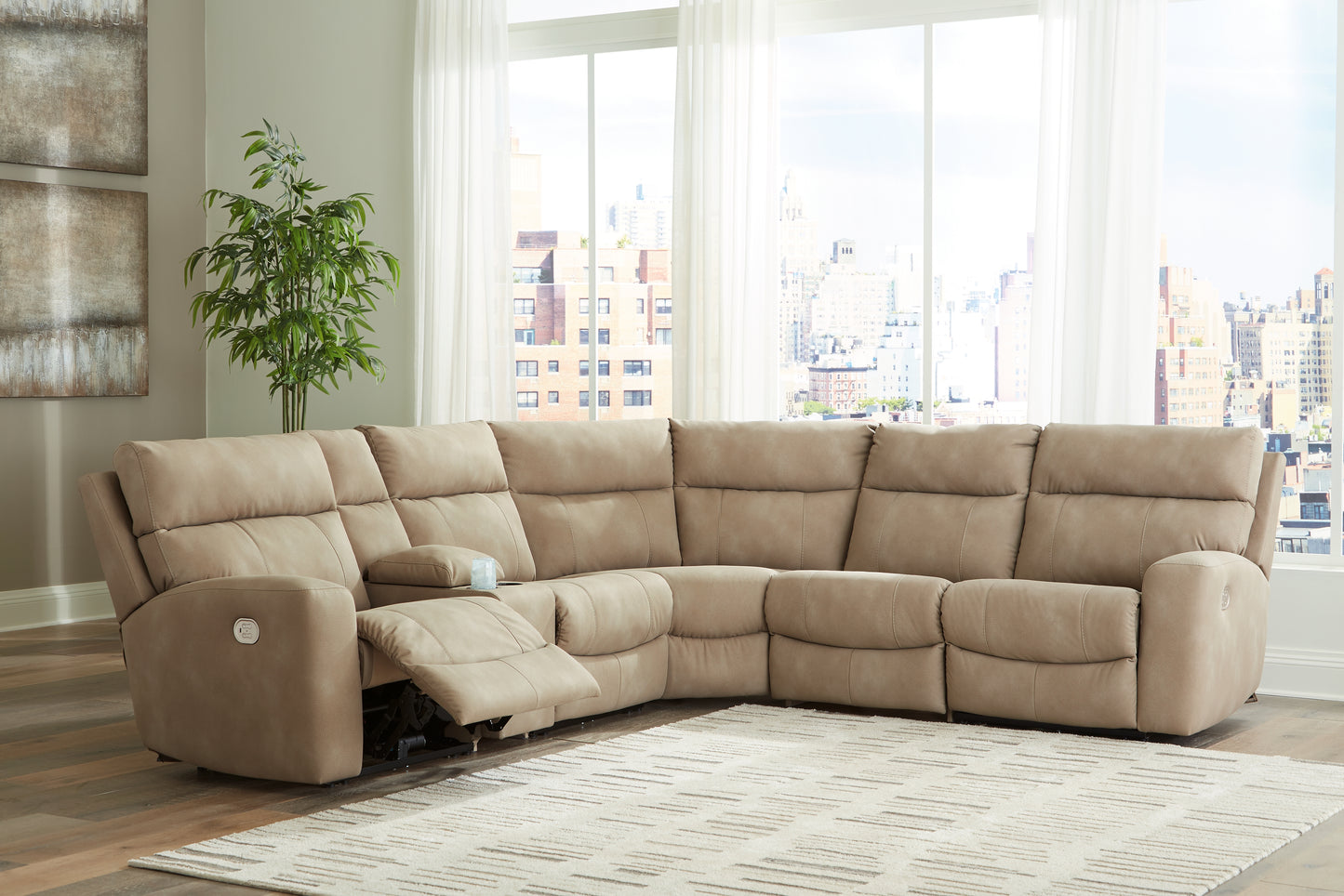 Haines Furniture Outlet - Ashley Furniture - Next-Gen DuraPella Sectional - 6-Piece Power Reclining Sectional / Sand - 61004S7