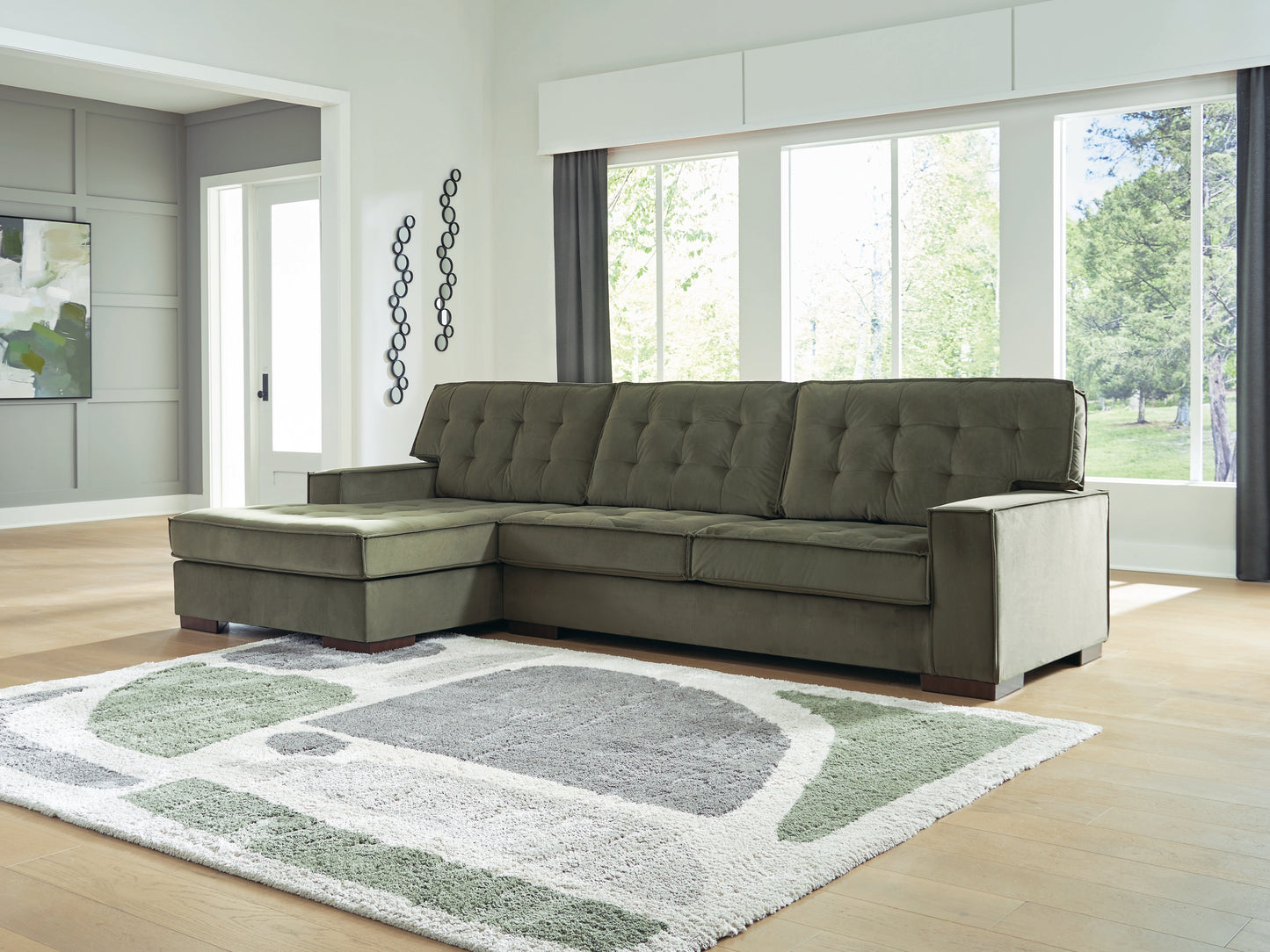 Haines Furniture Outlet - Ashley Furniture - Caspian-Town Sectional - LAF 2-Piece Sectional with Chaise / Olive - PC61702S2