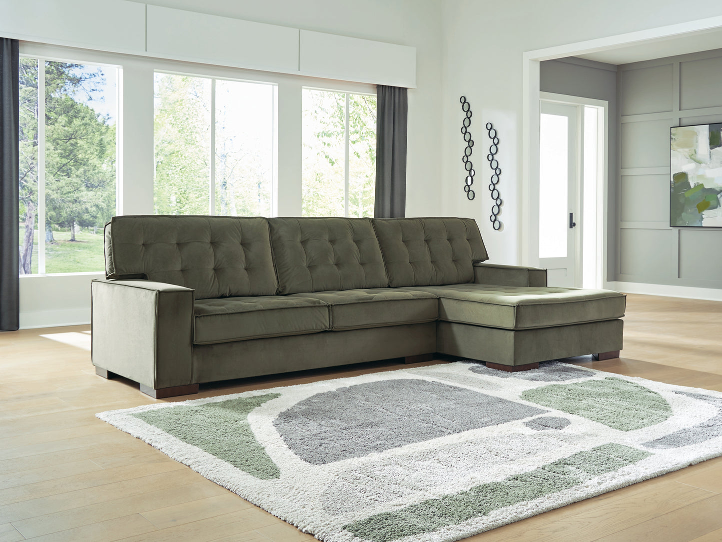 Haines Furniture Outlet - Ashley Furniture - Caspian-Town Sectional - LAF 2-Piece Sectional with Chaise / Olive - PC61702S2