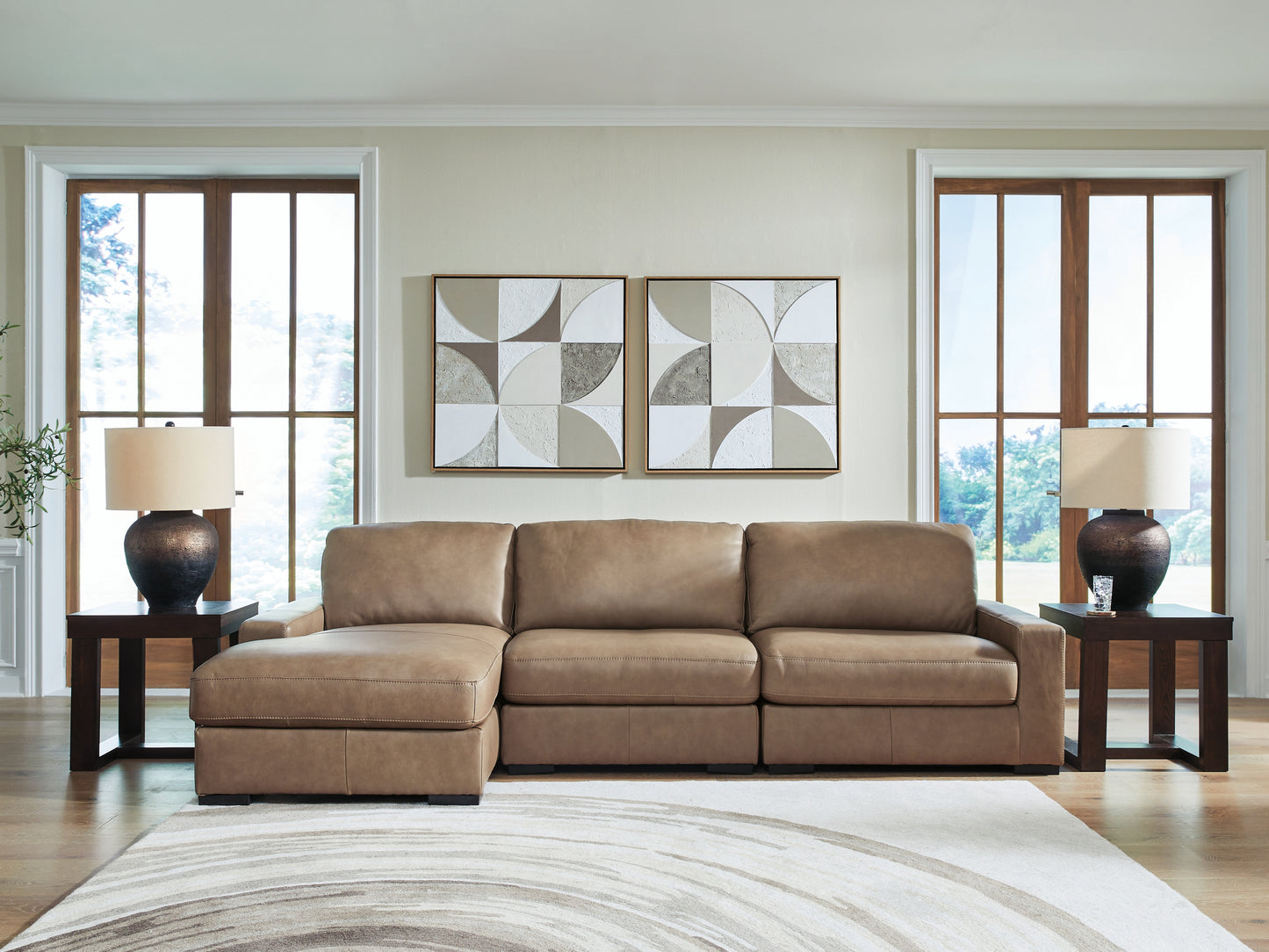 Haines Furniture Outlet - Ashley Furniture - Veronella Sectional - RAF 3-Piece Sectional with Chaise / Sahara - 76106S5