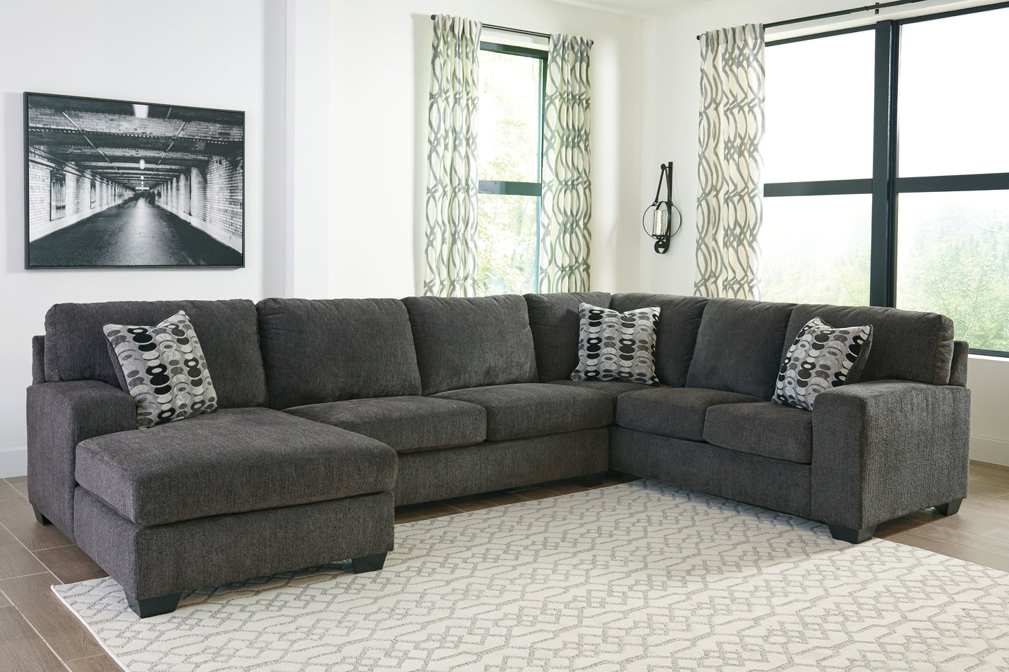Haines Furniture Outlet - Ashley Furniture - Ballinasloe Sectional - RAF 3-Piece Sectional with Chaise / Smoke - 80703S1
