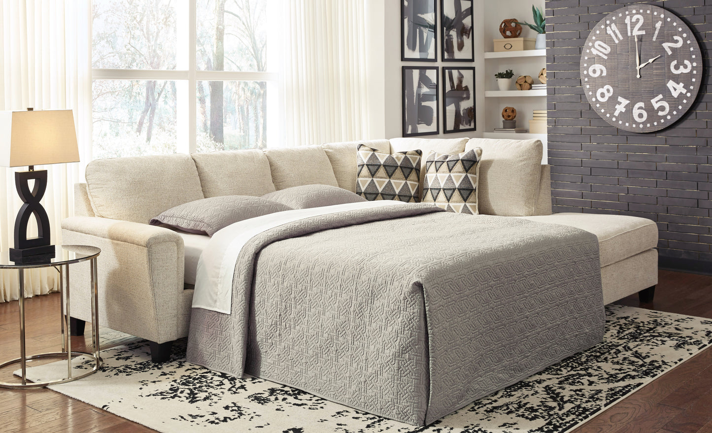 Haines Furniture Outlet - Ashley Furniture - Abinger Sectional - LAF 2-Piece Sleeper Sectional with Chaise / Natural - 83904S4