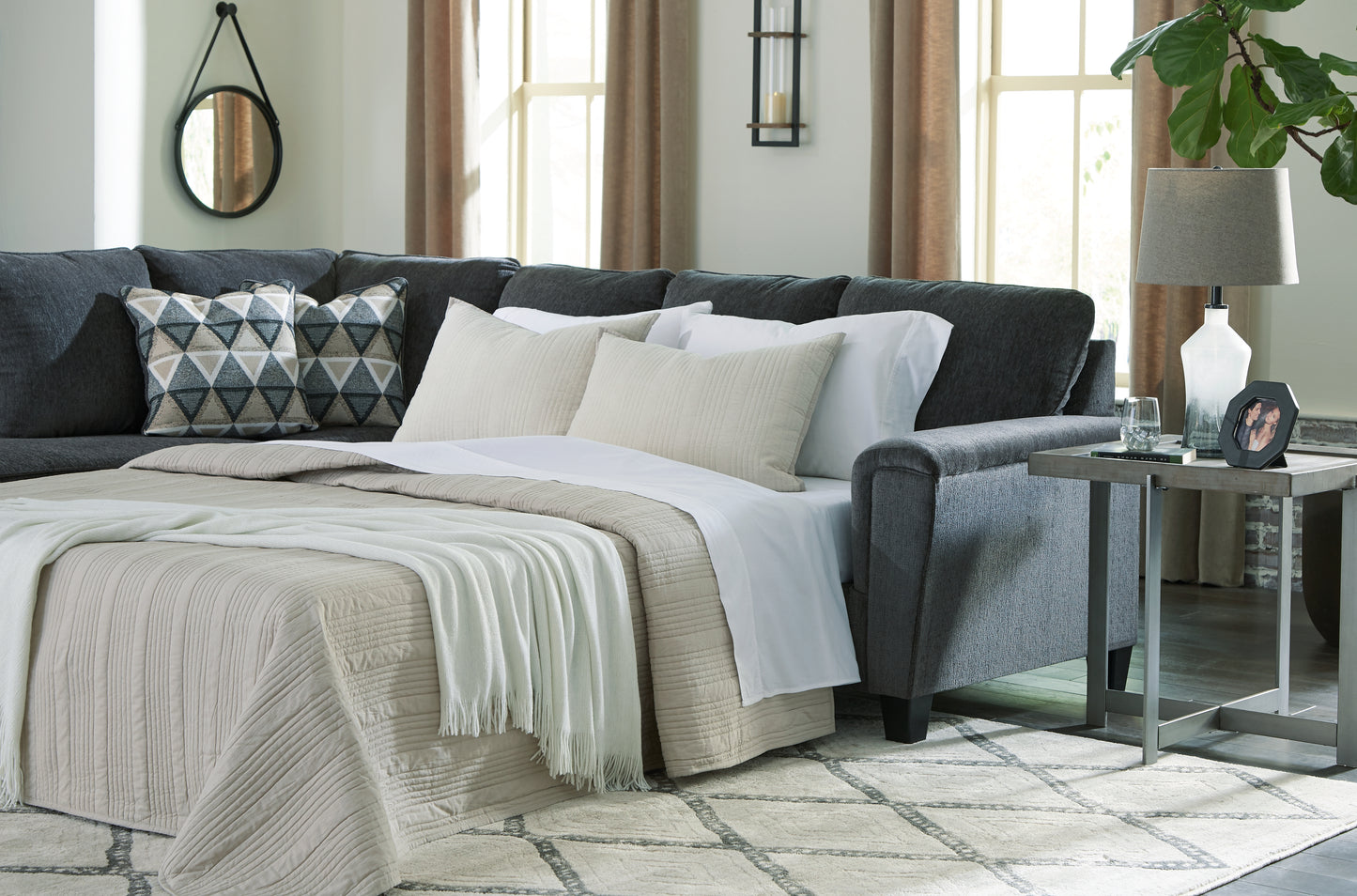 Haines Furniture Outlet - Ashley Furniture - Abinger Sectional - RAF 2-Piece Sleeper Sectional with Chaise / Smoke - 83905S3