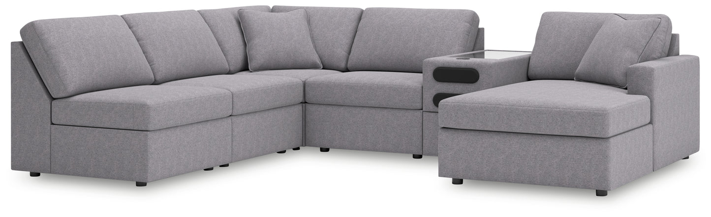 Haines Furniture Outlet - Ashley Furniture - Modmax Sectional - 6-Piece Sectional with Chaise and Audio Console / Granite - 92104S25