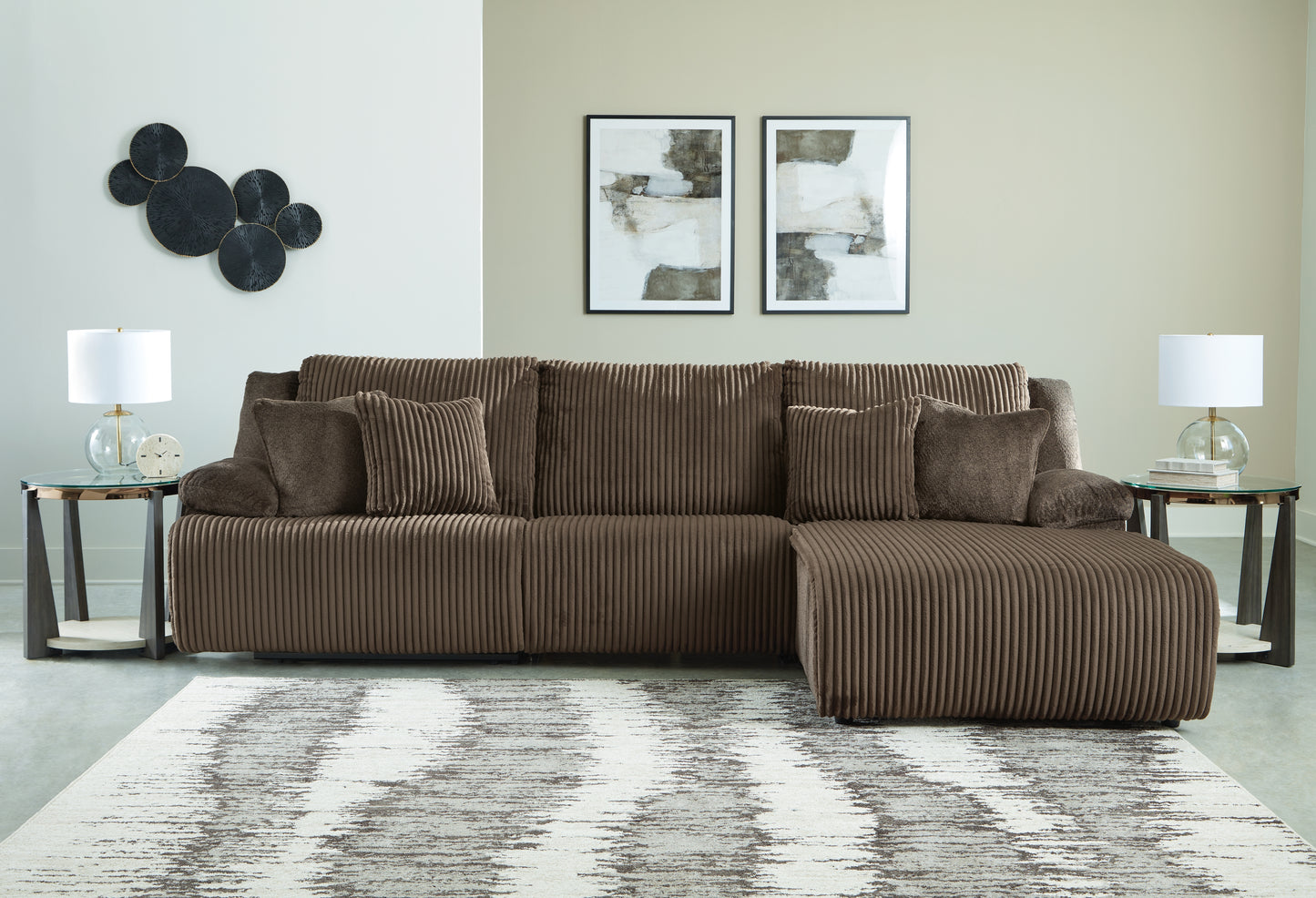 Haines Furniture Outlet - Ashley Furniture - Top Tier Sectional - 3-Piece Sectional Sofa Chaise / Chocolate - 92705S6