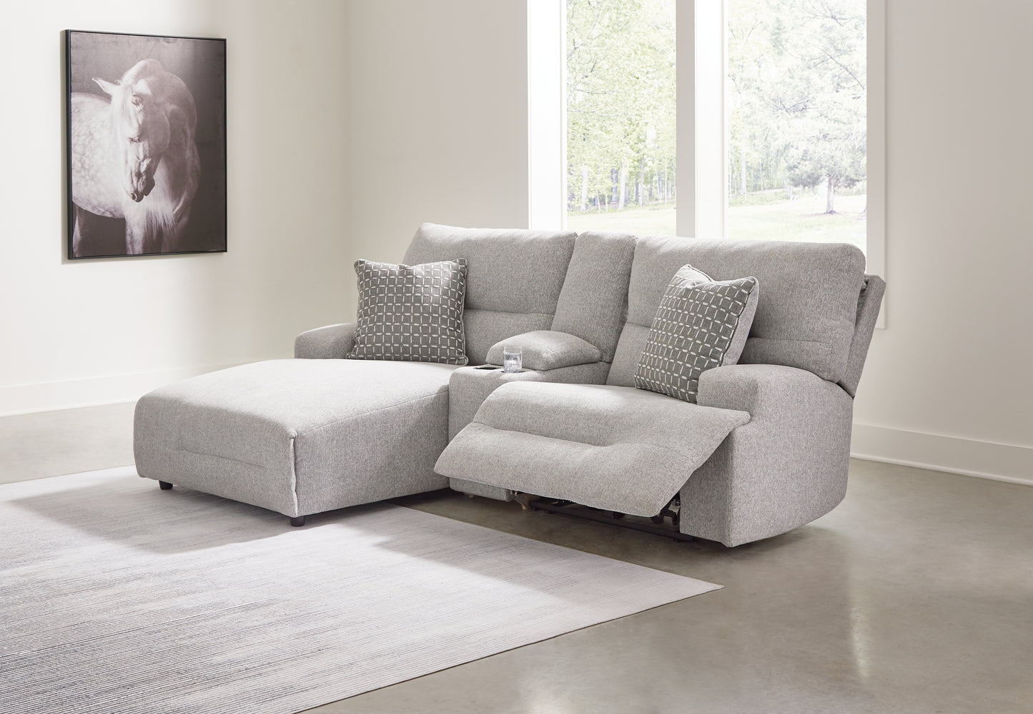Haines Furniture Outlet - Ashley Furniture - Acklen Place Sectional - 3-Piece Power Reclining Sectional Sofa with Chaise / Pewter - 93605S5