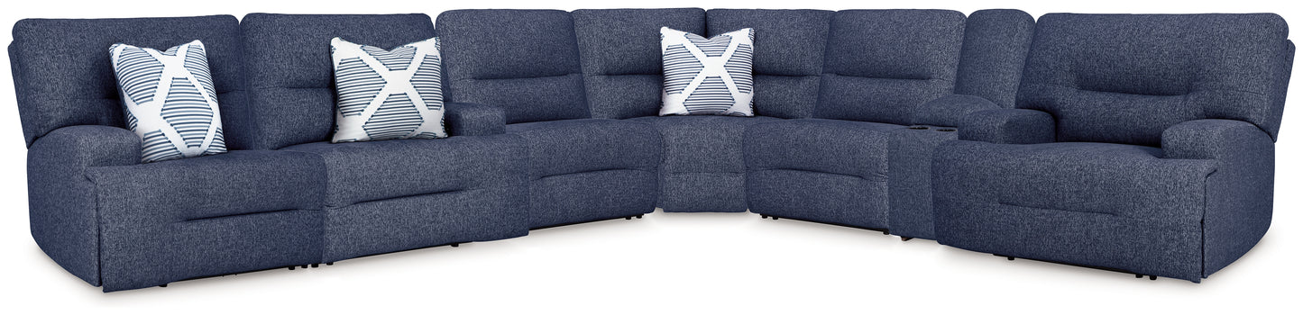 Haines Furniture Outlet - Ashley Furniture - Acklen Place Sectional - 7-Piece Power Reclining Sectional / Navy - 93607S8