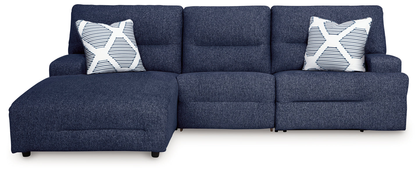 Haines Furniture Outlet - Ashley Furniture - Acklen Place Sectional - 3-Piece Power Reclining Sectional / Navy - 93607S7