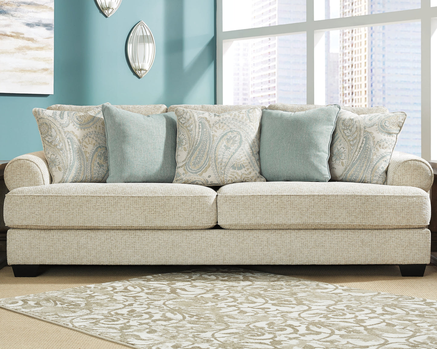 Haines Furniture Outlet - Ashley Furniture - Monaghan Living Room - Ottoman / Sandstone - 9620514