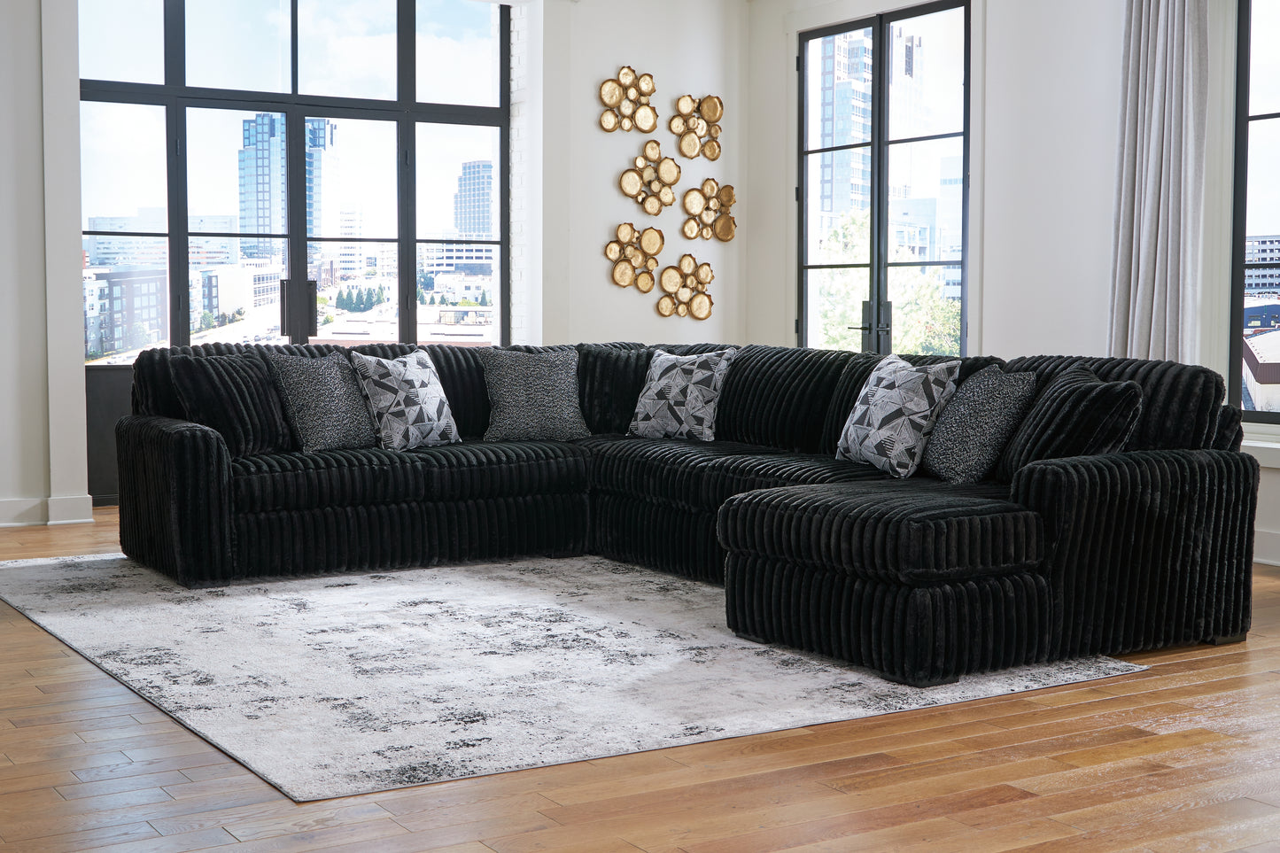 Haines Furniture Outlet - Ashley Furniture - Midnight-Madness Sectional - LAF 4-Piece Sectional with Chaise / Onyx - 98103S3