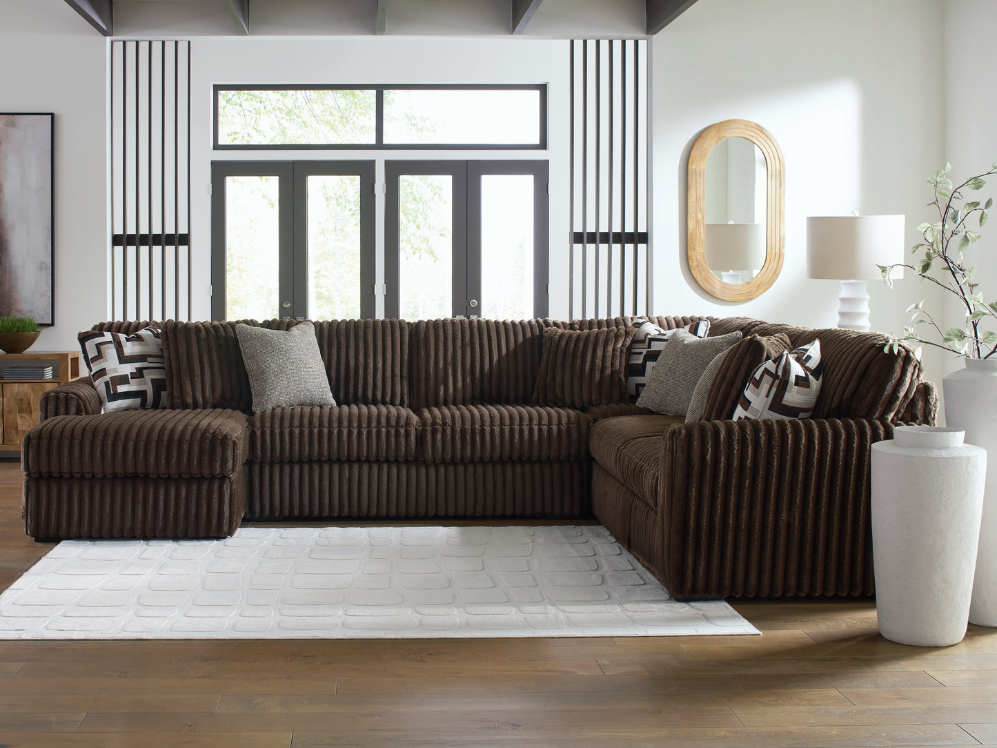 Haines Furniture Outlet - Ashley Furniture - Midnight-Madness Sectional - RAF 4-Piece Sectional with Chaise / Chocolate - 98104S4