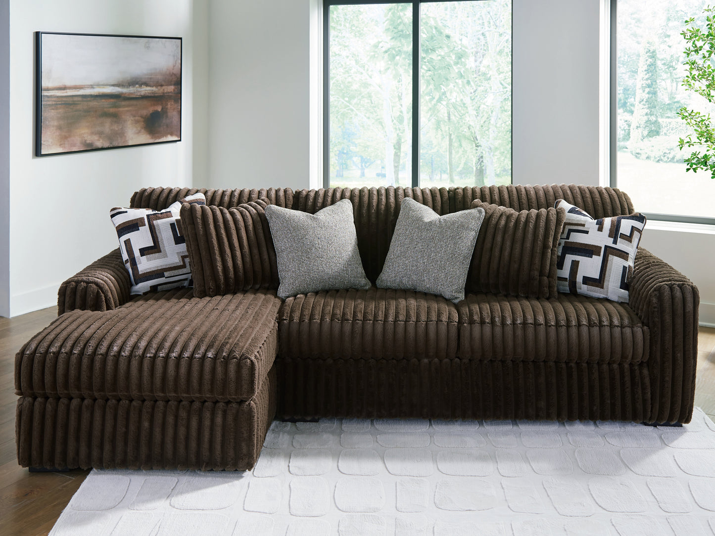 Haines Furniture Outlet - Ashley Furniture - Midnight-Madness Sectional - RAF 2-Piece Sectional Sofa with Chaise / Chocolate - 98104S1
