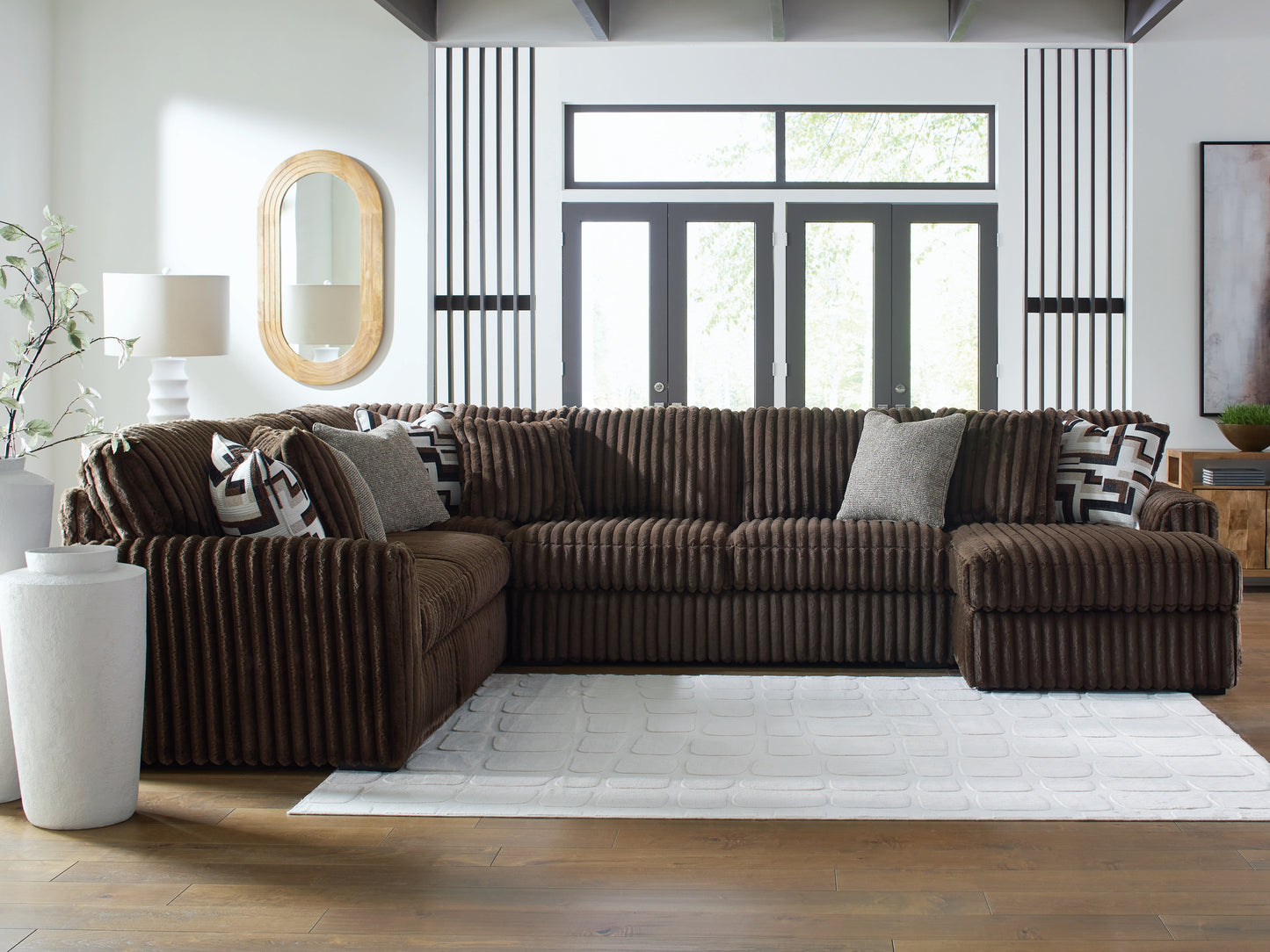 Haines Furniture Outlet - Ashley Furniture - Midnight-Madness Sectional - LAF 4-Piece Sectional with Chaise / Chocolate - 98104S3