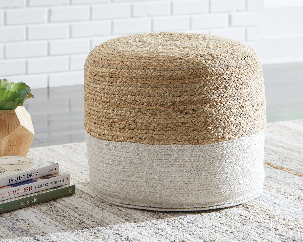 Haines Furniture Outlet - Ashley Furniture - Sweed Valley Pouf - Pouf / Natural/White - A1000420